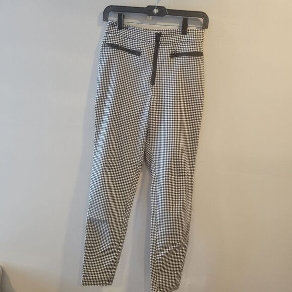 URBAN OUTFITTERS Black and White Checkered Stretch Trousers Size 4 - Picture 1 of 9